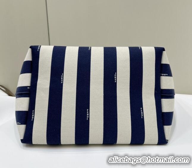 Top Quality Fendi Large Roll Reversible shopper Tote Bag in Pequin striped and midnight blue FF fabric 8661L 2024