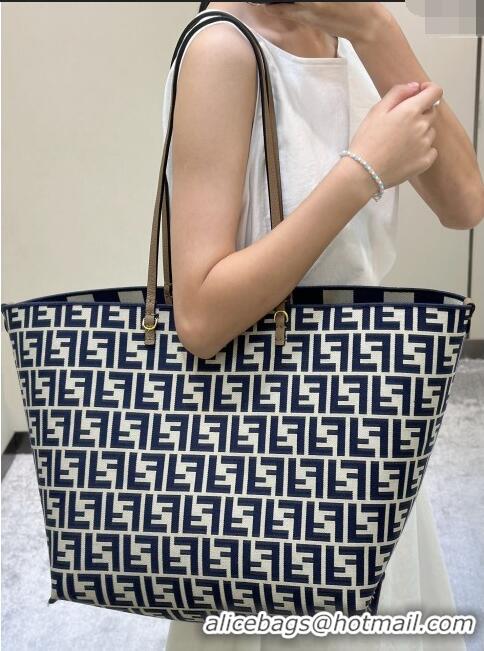 Top Quality Fendi Large Roll Reversible shopper Tote Bag in Pequin striped and midnight blue FF fabric 8661L 2024