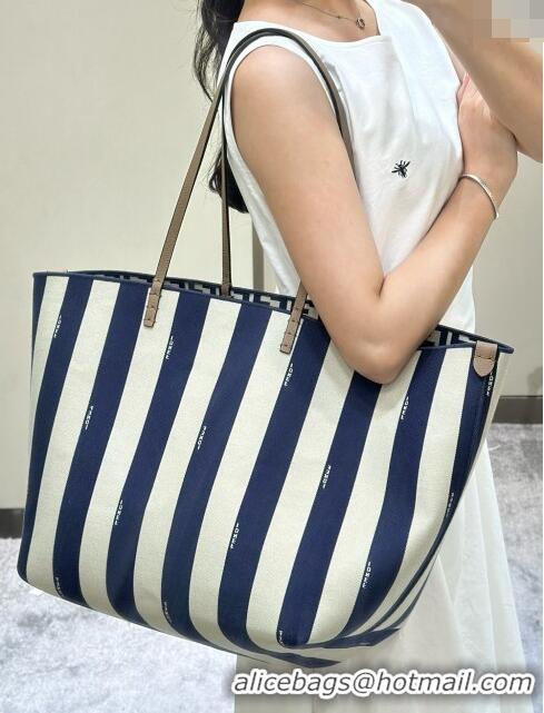 Top Quality Fendi Large Roll Reversible shopper Tote Bag in Pequin striped and midnight blue FF fabric 8661L 2024