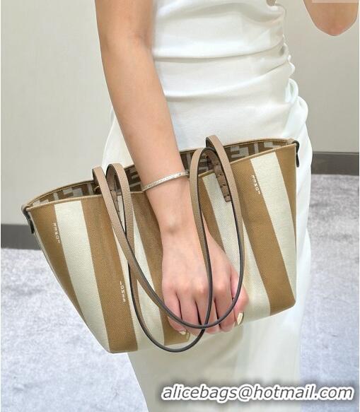 Promotional Fendi Small Roll Reversible shopper Tote Bag in Pequin striped and Beige FF fabric 8661S 2024