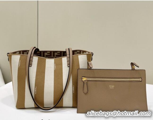 Promotional Fendi Small Roll Reversible shopper Tote Bag in Pequin striped and Beige FF fabric 8661S 2024