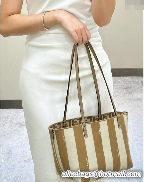 Promotional Fendi Small Roll Reversible shopper Tote Bag in Pequin striped and Beige FF fabric 8661S 2024