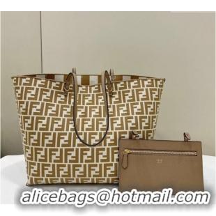 Discount Fendi Large Roll Reversible shopper Tote Bag in Pequin striped and Beige FF fabric 8661L 2024