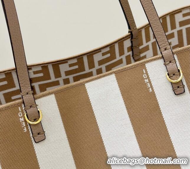 Discount Fendi Large Roll Reversible shopper Tote Bag in Pequin striped and Beige FF fabric 8661L 2024