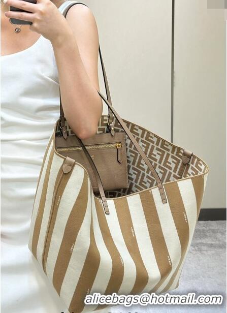 Discount Fendi Large Roll Reversible shopper Tote Bag in Pequin striped and Beige FF fabric 8661L 2024