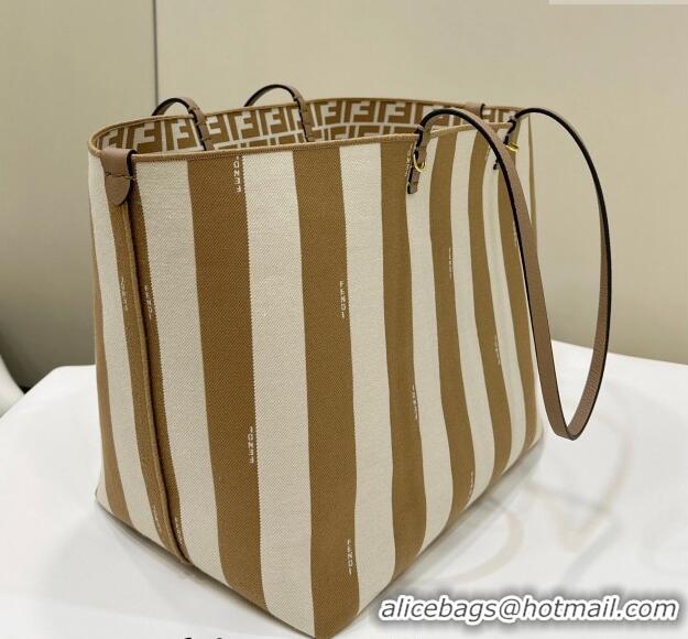 Discount Fendi Large Roll Reversible shopper Tote Bag in Pequin striped and Beige FF fabric 8661L 2024