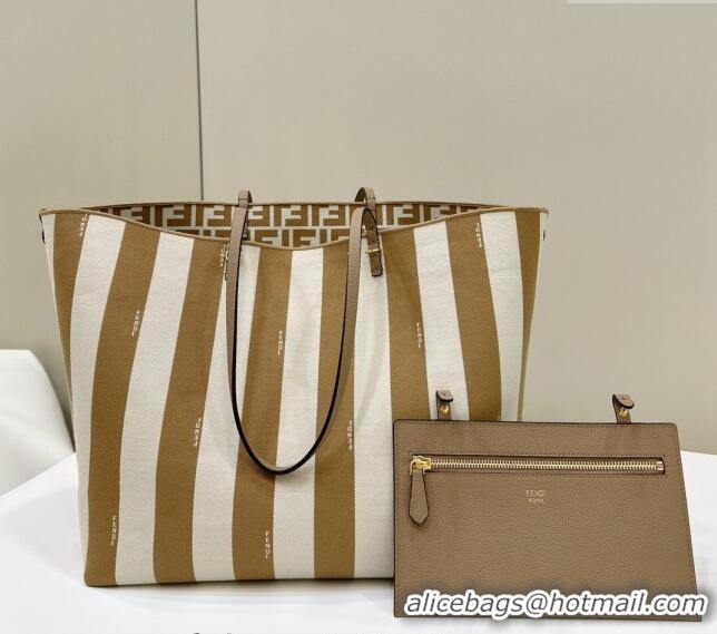 Discount Fendi Large Roll Reversible shopper Tote Bag in Pequin striped and Beige FF fabric 8661L 2024