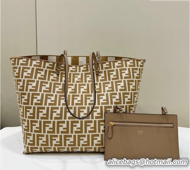 Discount Fendi Large Roll Reversible shopper Tote Bag in Pequin striped and Beige FF fabric 8661L 2024