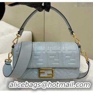 Traditional Discount Fendi Baguette Medium Nappa Leather Bag 0135AM Pale Blue 2024 Top Quality