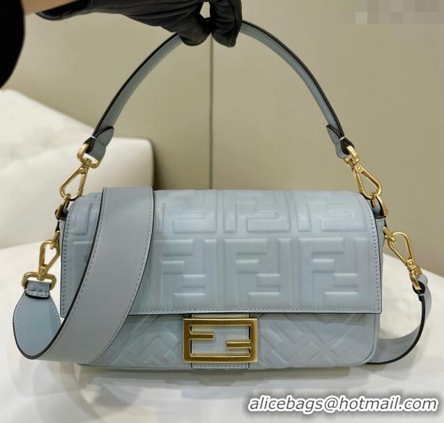 Traditional Discount Fendi Baguette Medium Nappa Leather Bag 0135AM Pale Blue 2024 Top Quality