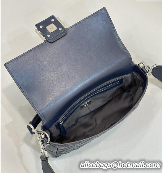 Cheap Fendi Baguette Medium Nappa Leather Bag 0135AM Night Fog Blue 2024 Top Quality