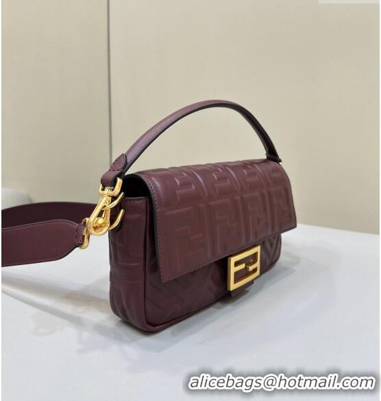 Top Design Fendi Baguette Medium Nappa Leather Bag 0135AM Dark Brown 2024 Top Quality