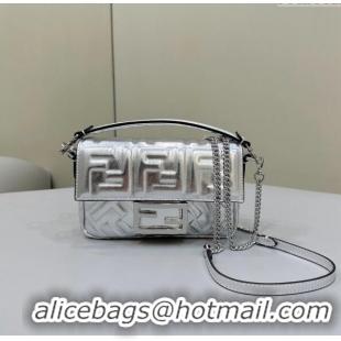 Well Crafted Fendi Baguette Mini Nappa Leather Bag 0135S Silver 2024 Top Quality