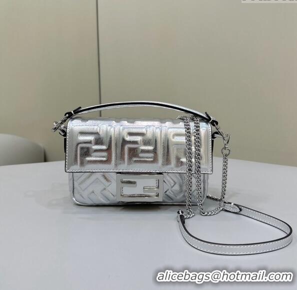 Well Crafted Fendi Baguette Mini Nappa Leather Bag 0135S Silver 2024 Top Quality