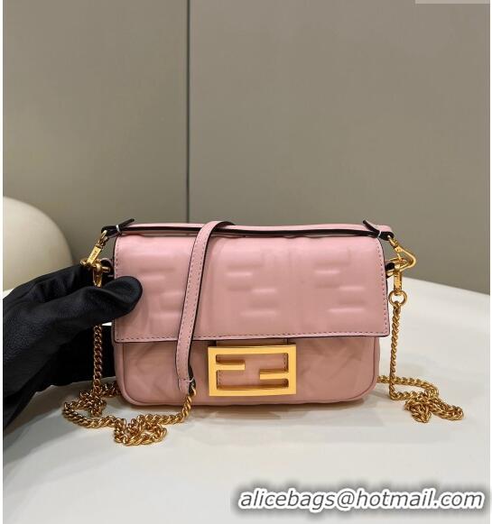 Fashion Fendi Baguette Mini Nappa Leather Bag 0135S Light Pink 2024 Top Quality