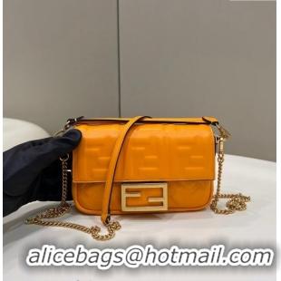 Famous Brand Fendi Baguette Mini Nappa Leather Bag 0135S Orange 2024 Top Quality