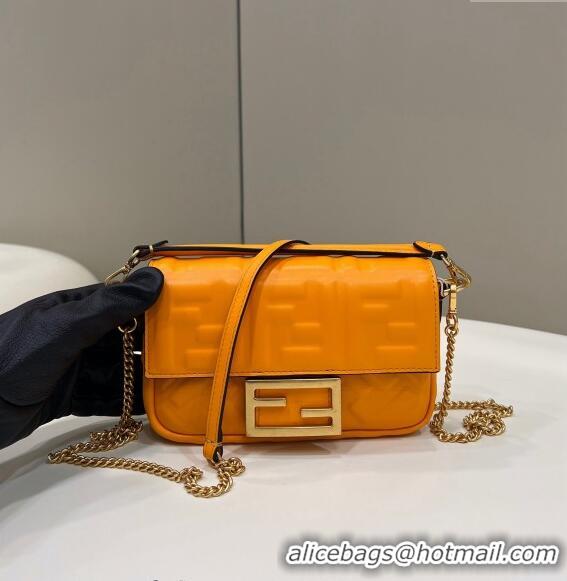 Famous Brand Fendi Baguette Mini Nappa Leather Bag 0135S Orange 2024 Top Quality