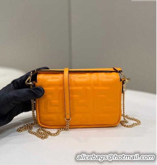 Famous Brand Fendi Baguette Mini Nappa Leather Bag 0135S Orange 2024 Top Quality