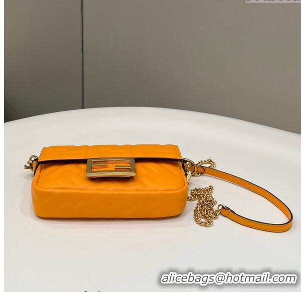 Famous Brand Fendi Baguette Mini Nappa Leather Bag 0135S Orange 2024 Top Quality