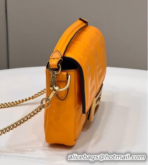 Famous Brand Fendi Baguette Mini Nappa Leather Bag 0135S Orange 2024 Top Quality