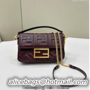 Trendy Design Fendi Baguette Mini FF Logo Lambskin Flap Bag 0135BS Dark Brown 2024