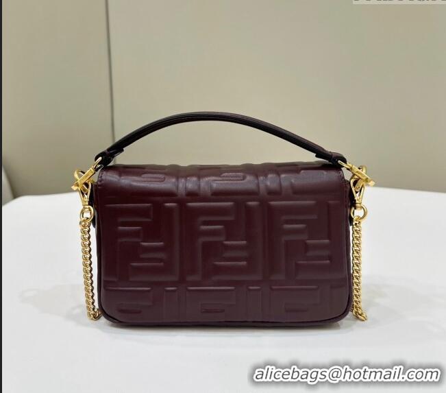 Trendy Design Fendi Baguette Mini FF Logo Lambskin Flap Bag 0135BS Dark Brown 2024