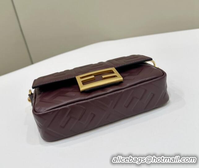 Trendy Design Fendi Baguette Mini FF Logo Lambskin Flap Bag 0135BS Dark Brown 2024