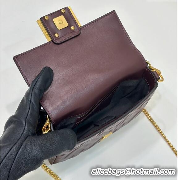 Trendy Design Fendi Baguette Mini FF Logo Lambskin Flap Bag 0135BS Dark Brown 2024