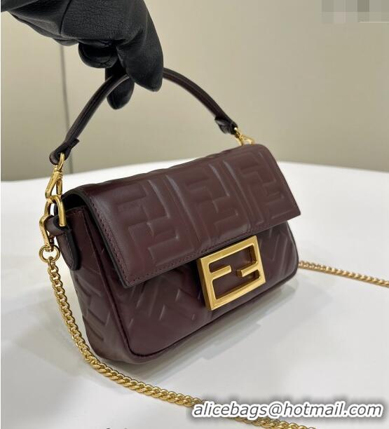 Trendy Design Fendi Baguette Mini FF Logo Lambskin Flap Bag 0135BS Dark Brown 2024