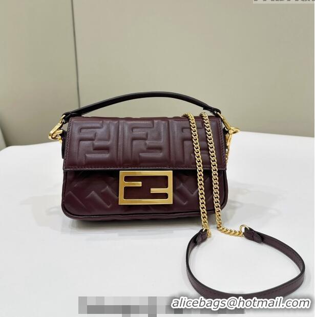 Trendy Design Fendi Baguette Mini FF Logo Lambskin Flap Bag 0135BS Dark Brown 2024