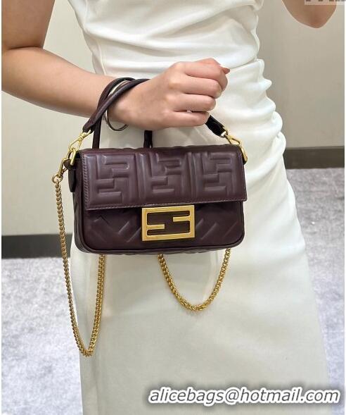 Trendy Design Fendi Baguette Mini FF Logo Lambskin Flap Bag 0135BS Dark Brown 2024