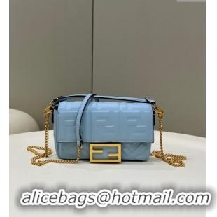 Luxurious Fendi Baguette Mini Nappa Leather Bag 0135S Light Blue 2024 Top Quality