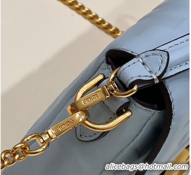 Luxurious Fendi Baguette Mini Nappa Leather Bag 0135S Light Blue 2024 Top Quality