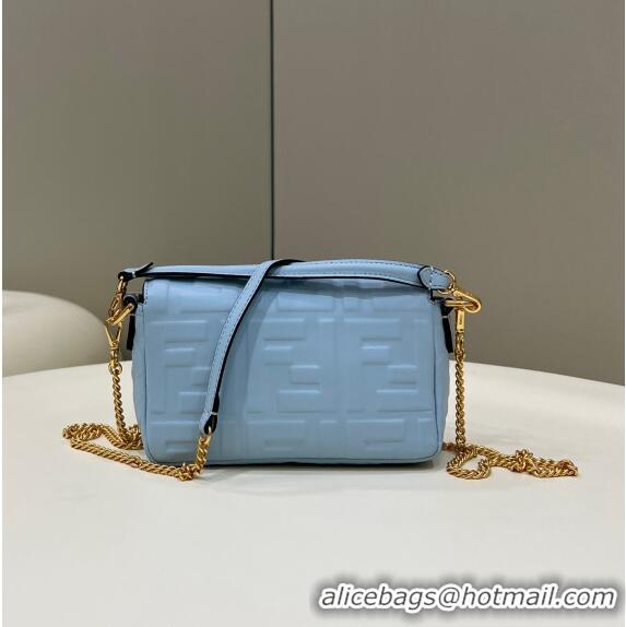 Luxurious Fendi Baguette Mini Nappa Leather Bag 0135S Light Blue 2024 Top Quality