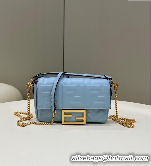 Luxurious Fendi Baguette Mini Nappa Leather Bag 0135S Light Blue 2024 Top Quality