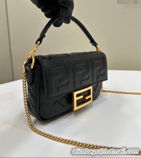 Classic Fendi Baguette Mini Nappa Leather Bag 0135S Black 2024 Top Quality