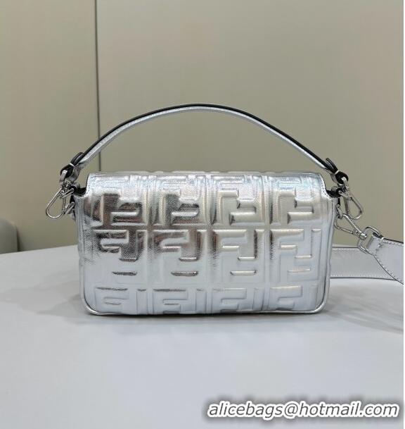 Discount Fendi Baguette Medium Nappa Leather Bag 0135M Silver 2024 Top Quality