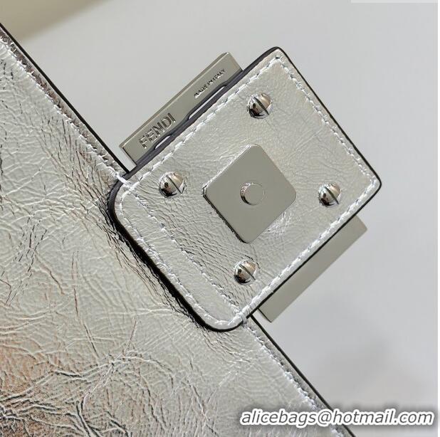 Discount Fendi Baguette Medium Nappa Leather Bag 0135M Silver 2024 Top Quality