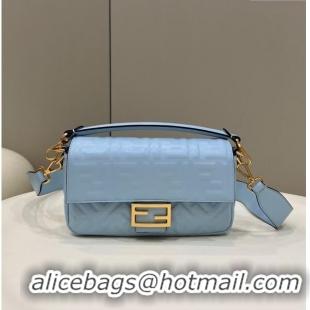 Luxury Fendi Baguette Medium Nappa Leather Bag 0135M Light Blue 2024 Top Quality