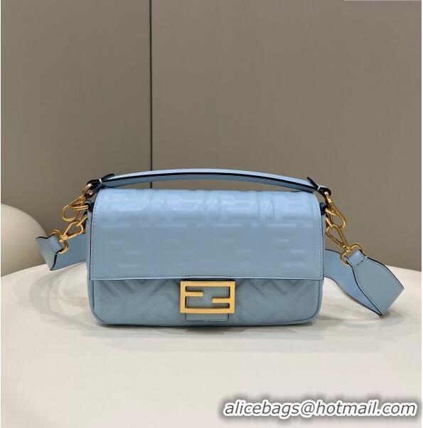 Luxury Fendi Baguette Medium Nappa Leather Bag 0135M Light Blue 2024 Top Quality