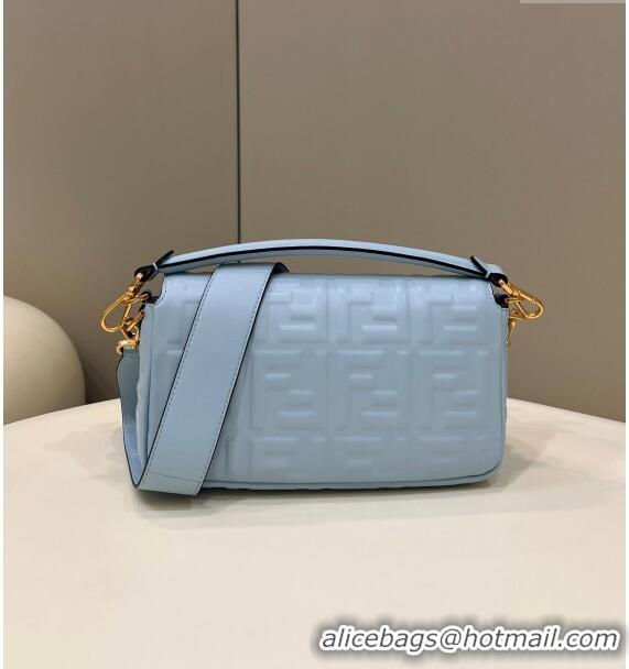 Luxury Fendi Baguette Medium Nappa Leather Bag 0135M Light Blue 2024 Top Quality