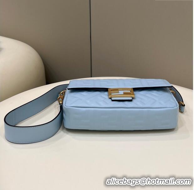 Luxury Fendi Baguette Medium Nappa Leather Bag 0135M Light Blue 2024 Top Quality