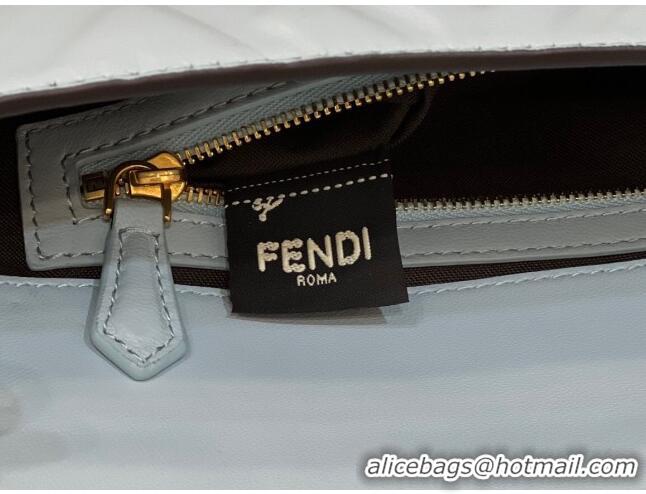 Luxury Fendi Baguette Medium Nappa Leather Bag 0135M Light Blue 2024 Top Quality