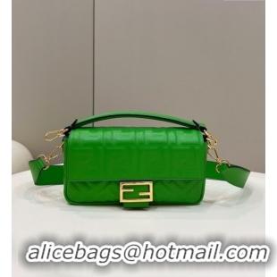 Shop Fendi Baguette Medium Nappa Leather Bag 0135M Green 2024 Top Quality