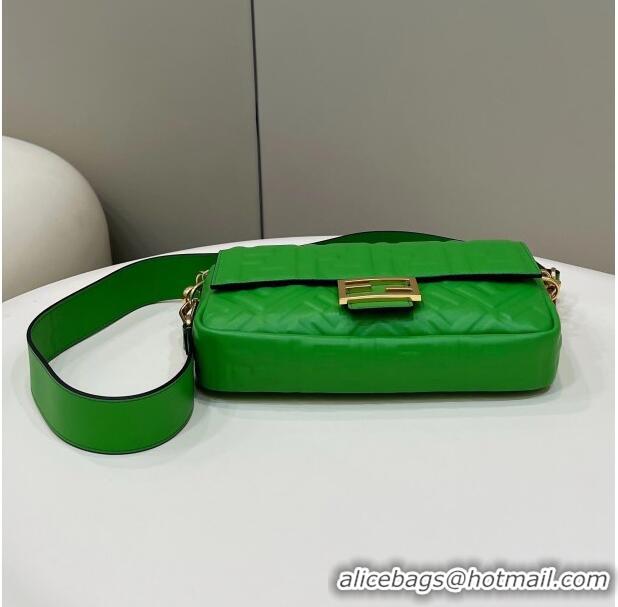 Shop Fendi Baguette Medium Nappa Leather Bag 0135M Green 2024 Top Quality