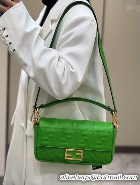 Shop Fendi Baguette Medium Nappa Leather Bag 0135M Green 2024 Top Quality