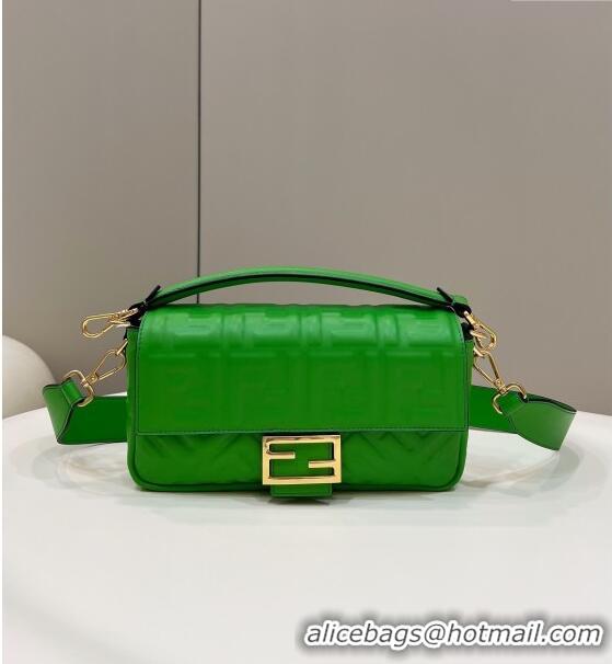 Shop Fendi Baguette Medium Nappa Leather Bag 0135M Green 2024 Top Quality