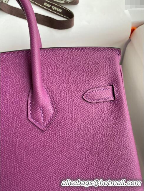 Best Price Hermes Birkin 25cm Bag in Original Epsom Leather Anemones H25 Purple 2024 (Full Handmade)