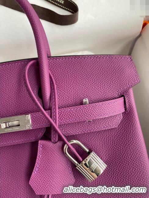 Best Price Hermes Birkin 25cm Bag in Original Epsom Leather Anemones H25 Purple 2024 (Full Handmade)