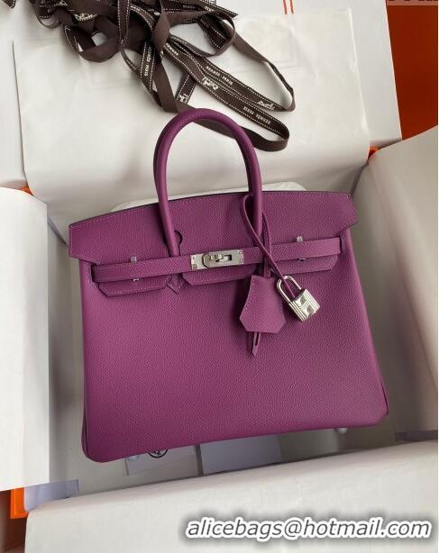 Best Price Hermes Birkin 25cm Bag in Original Epsom Leather Anemones H25 Purple 2024 (Full Handmade)